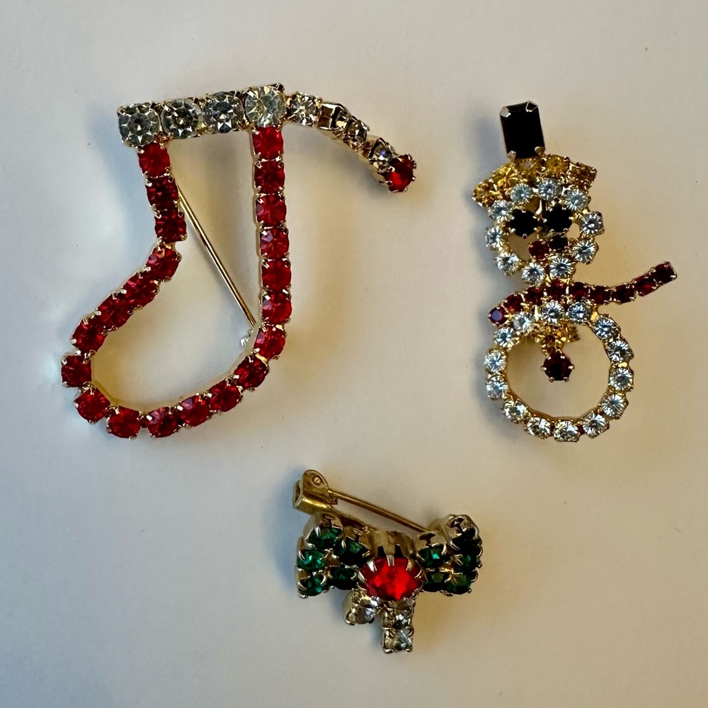 Rhinestone Christmas Brooches